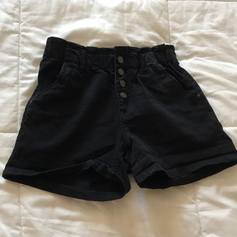 High Waisted Black Denim Shorts